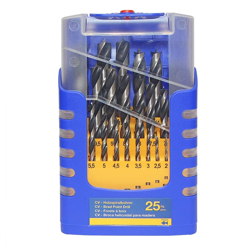 Fisch Brad Point Drill Bit Set, 25-Piece Chrome Vanadium Wood Drill Bits, Sizes from 1mm - 13mm" FSF-364740 - Image 3